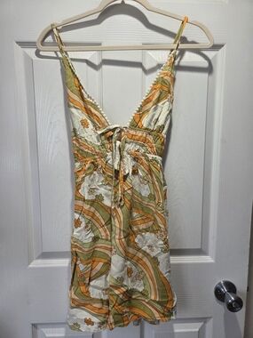 wild fable Cream Mini Dress with Orange & Green Retro Floral Print